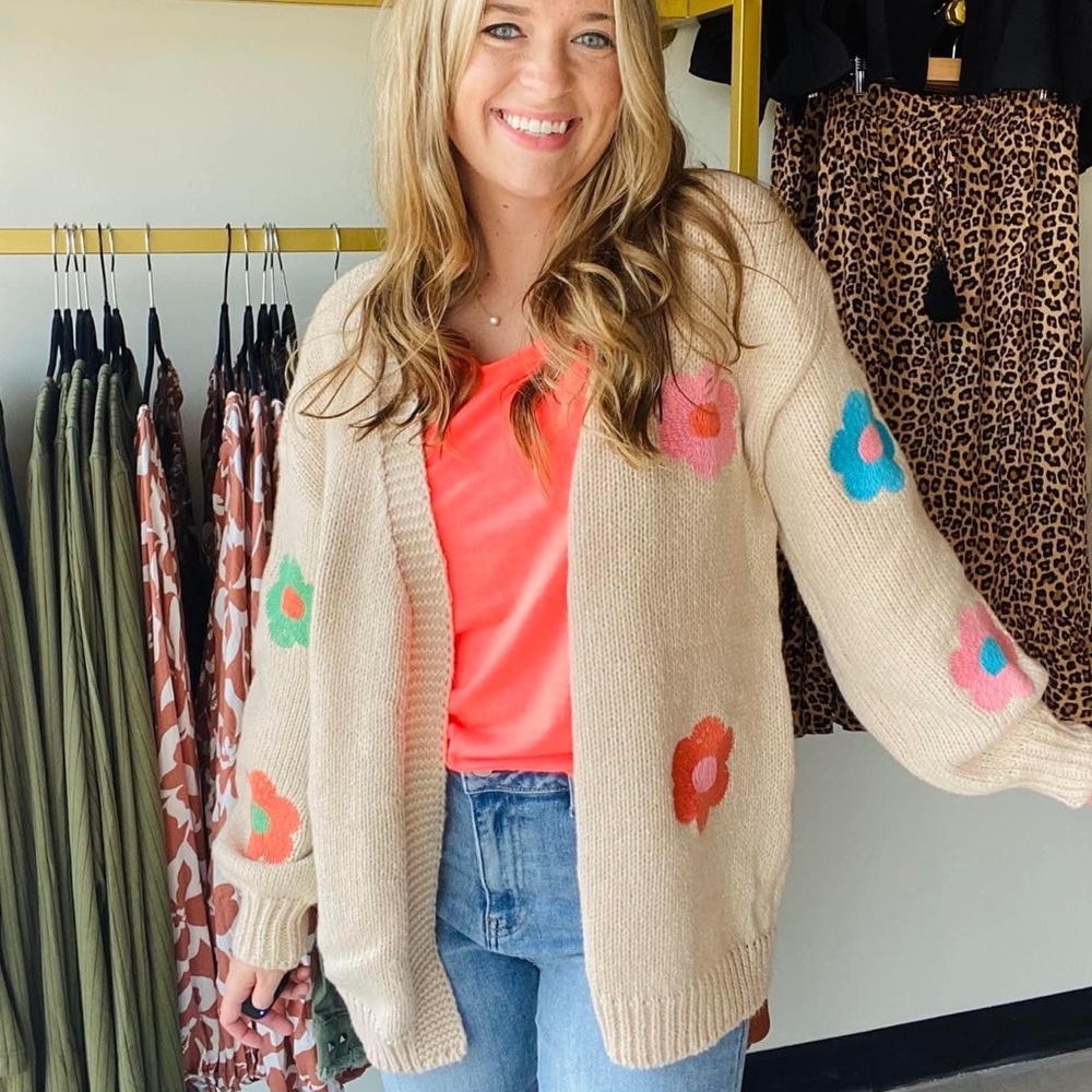 Flower Embroidered Cardigan Sweater